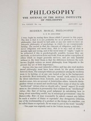 “Modern Moral Philosophy” in Philosophy: The Journal of the Royal Institute of Philosophy, Vol. 33 (XXXIII), No. 124 (January 1958)