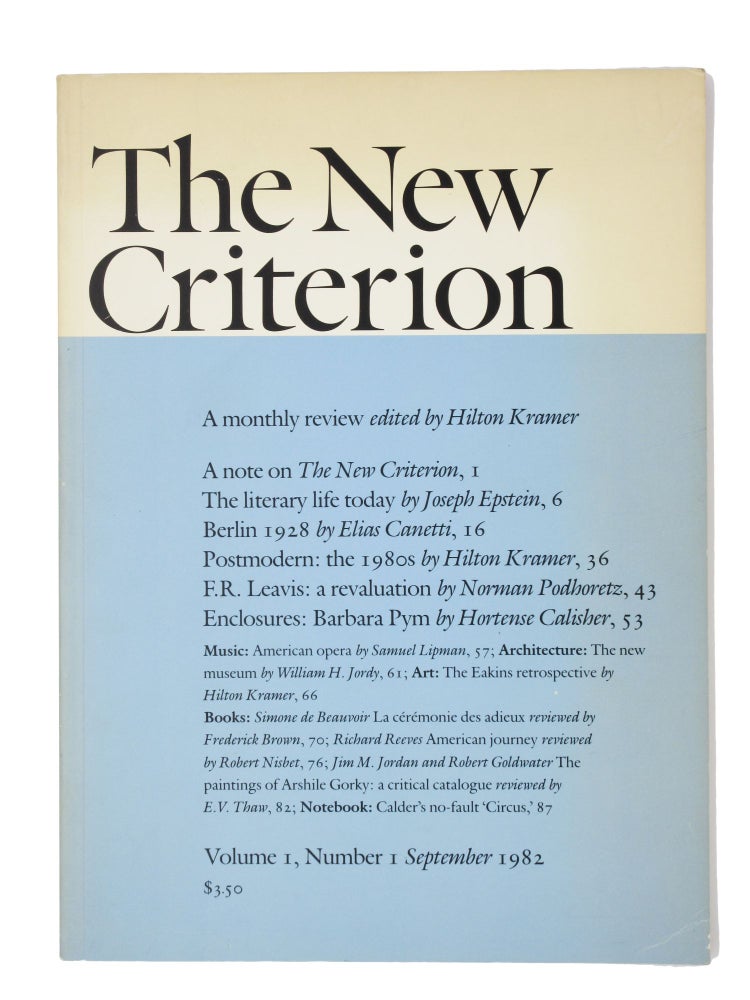 Item #27 The New Criterion (Volume 1, No. 1). Hilton Kramer, ed.