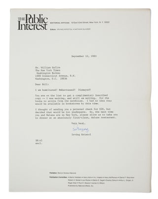 Two Cheers for Capitalism [Association Copy with Inscription and Laid-in Letter to William Safire]