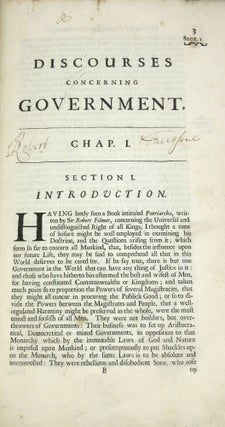 Discourses Concerning Government; Published from the Original Manuscript of the Author